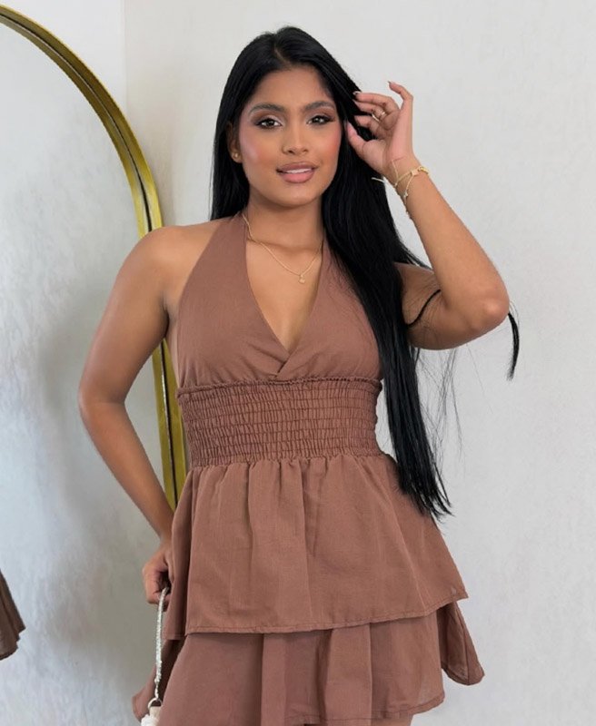 Vestido Corto Lino Cafe