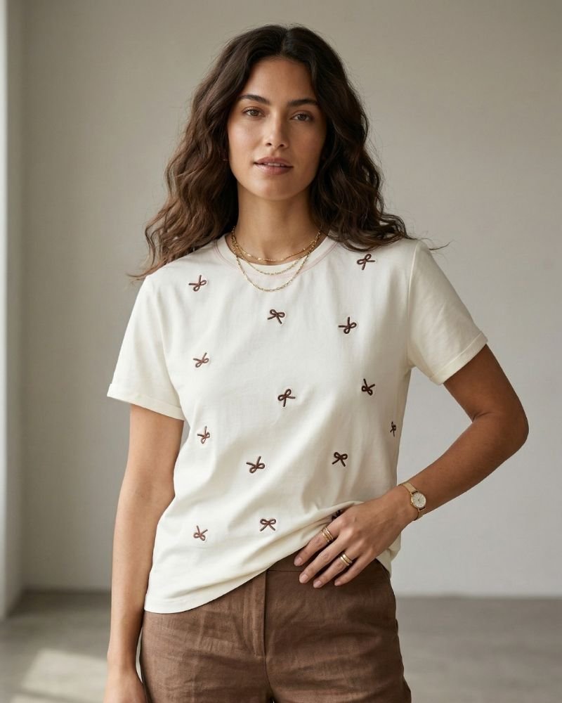CAMISETA LARGA BORDADA LAZOS
