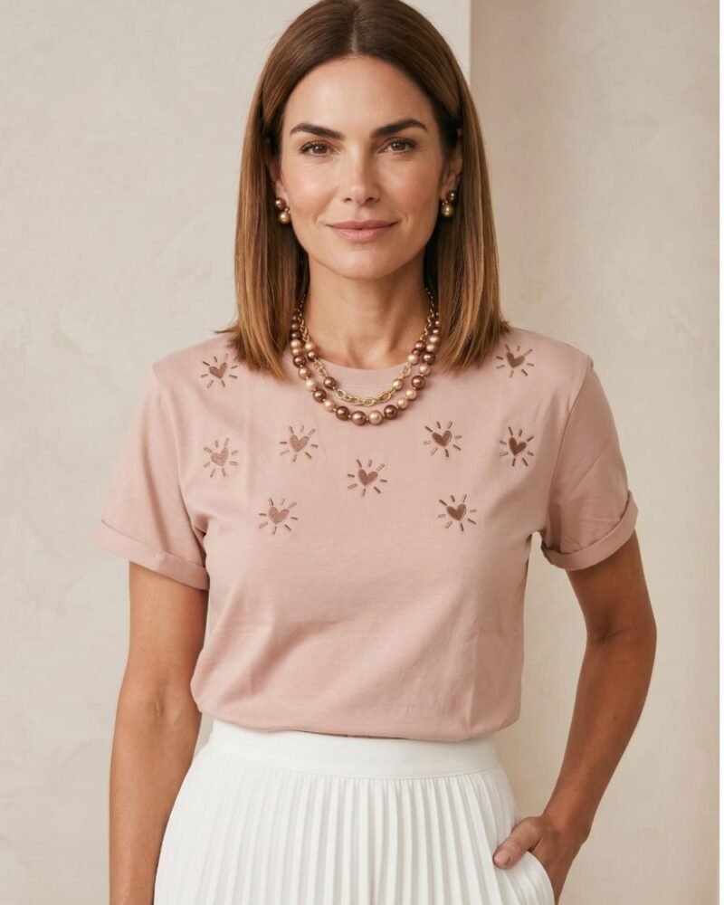 CAMISETA LARGA BORDADA CORAZONES