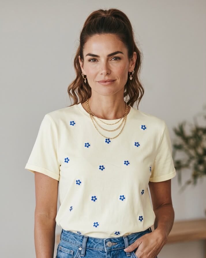 CAMISETA LARGA BORDADA FLORES