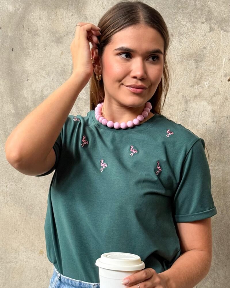 CAMISETA LARGA BORDADA FLAMENCOS