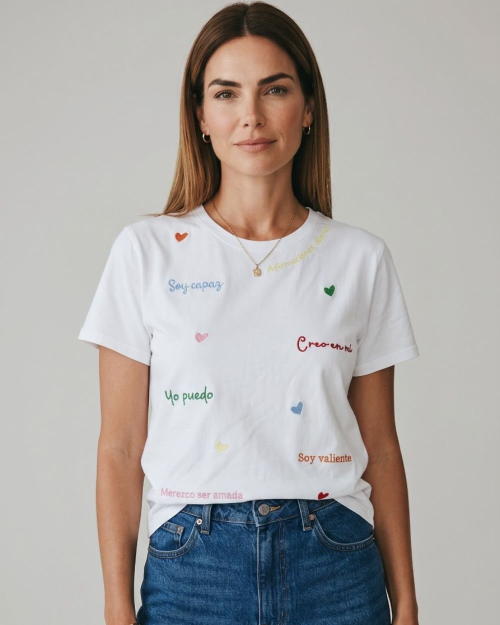 CAMISETA LARGA BORDADA AFIRMACIONES DIARIAS