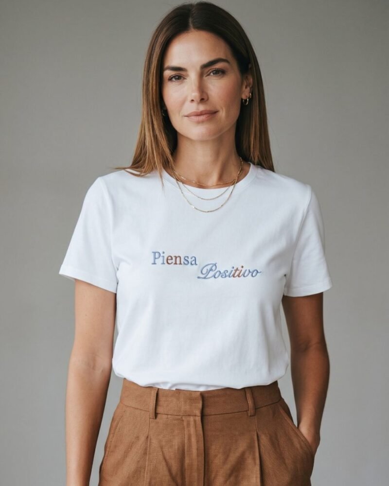 CAMISETA LARGA BORDADA PIENSA POSITIVO