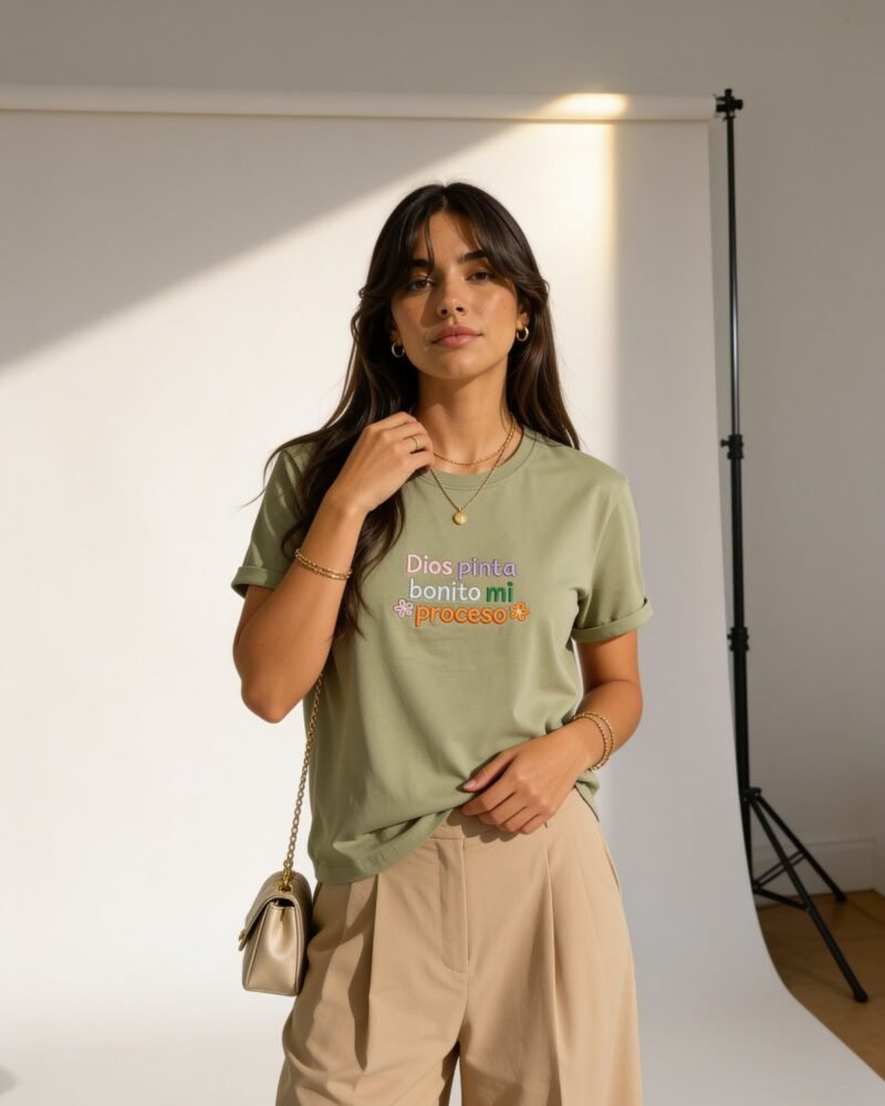 CAMISETA LARGA BORDADA DIOS PINTA BONITO MI PROCESO