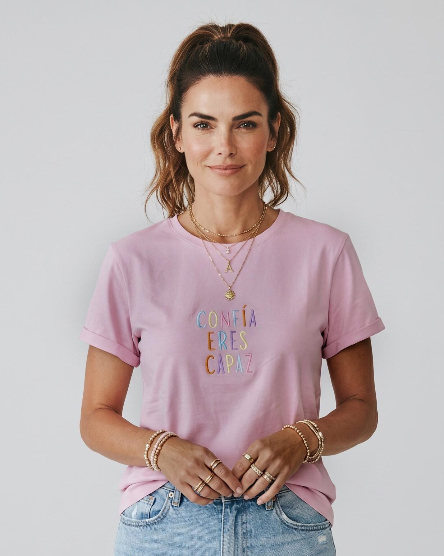 CAMISETA LARGA BORDADA CONFIA ERES CAPAZ