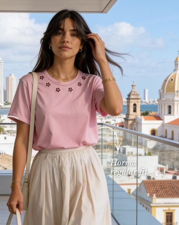 CAMISETA LARGA BORDADA FLORAL