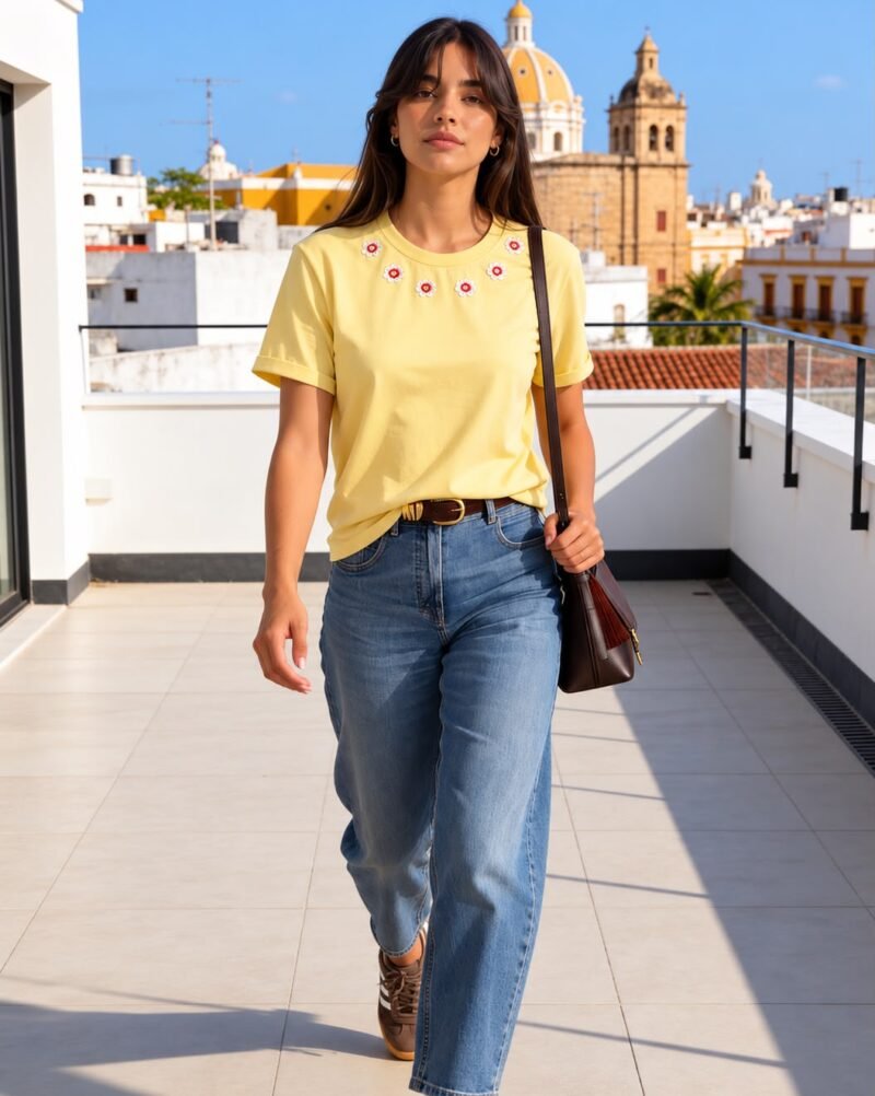 CAMISETA LARGA BORDADA FLORAL